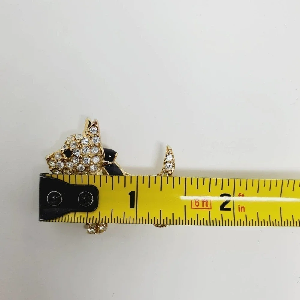 Monet Black Enamel Rhinestone Scottie Dog Terrier Figural Gold Tone Pin Brooch - Picture 6 of 7